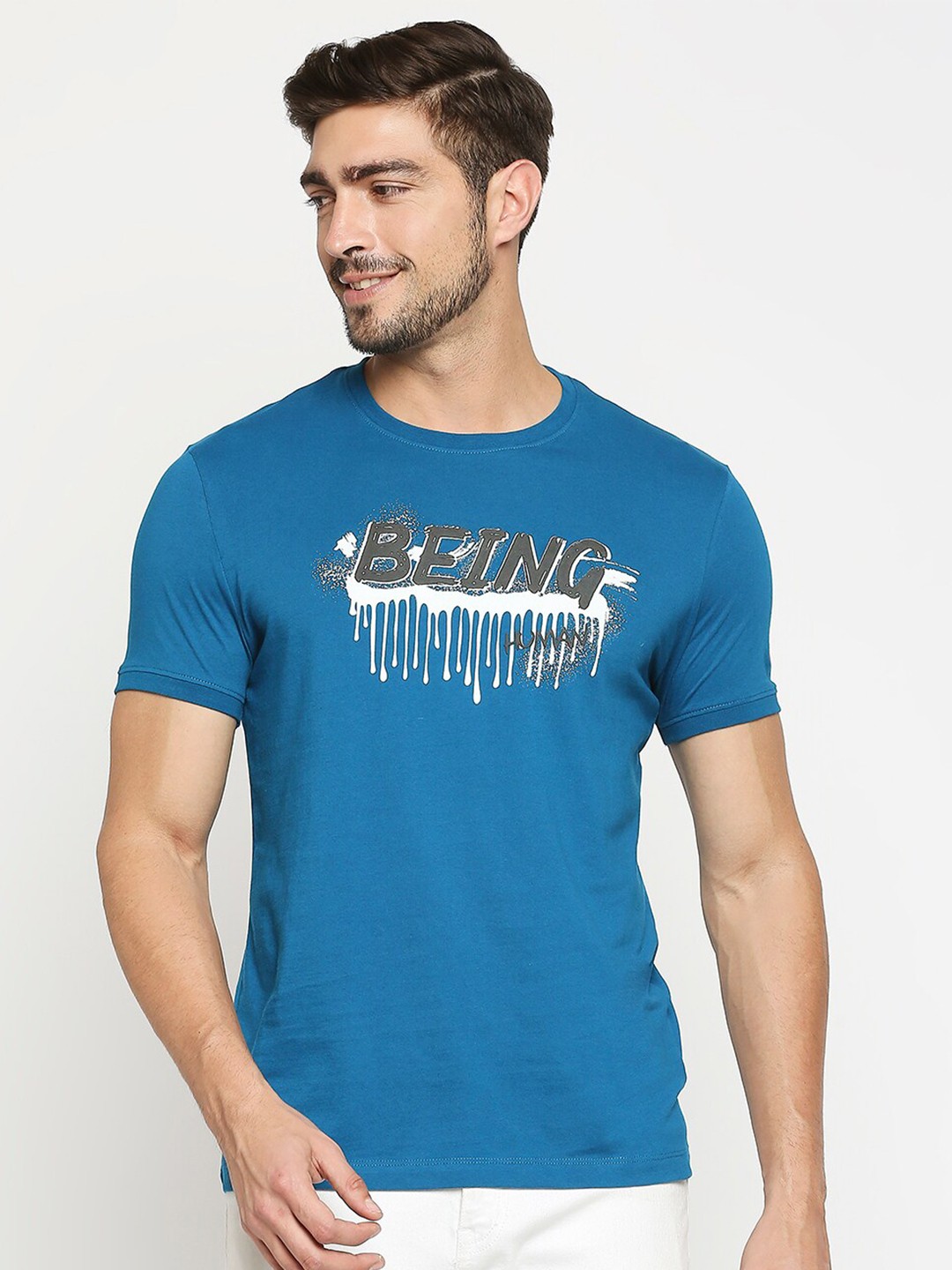 

Being Human Men Blue Typography Printed T-shirt