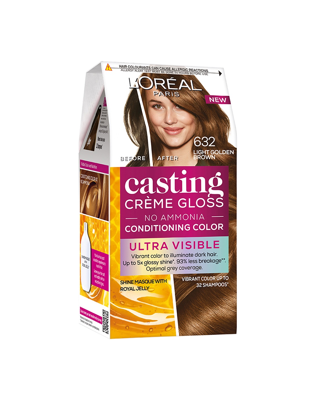 

LOreal Paris Casting Creme Gloss Hair Color 87.5 g+72 ml - Light Golden Brown 632