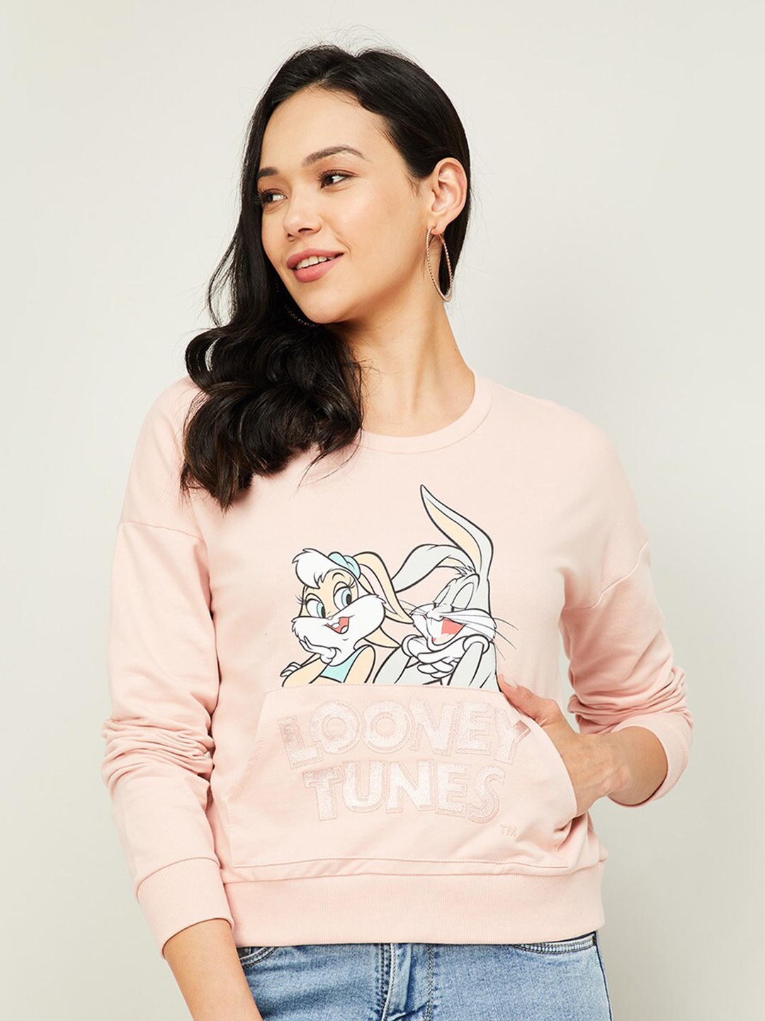 

Ginger by Lifestyle Women Pink Lonney Tunes Printed Sweatshirt