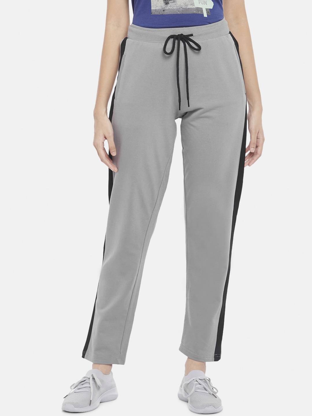 

Ajile by Pantaloons Women Grey & Black Solid Pure Cotton Track Pants