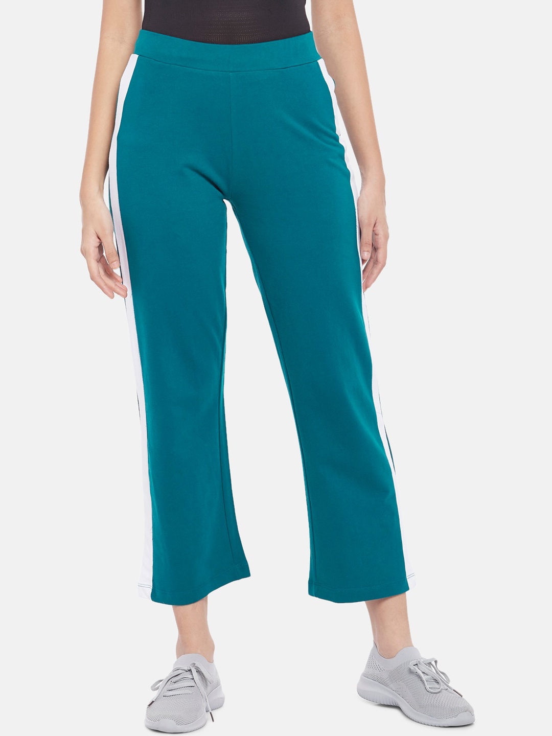 

Ajile by Pantaloons Women Teal Green Solid Pure Cotton Track Pants