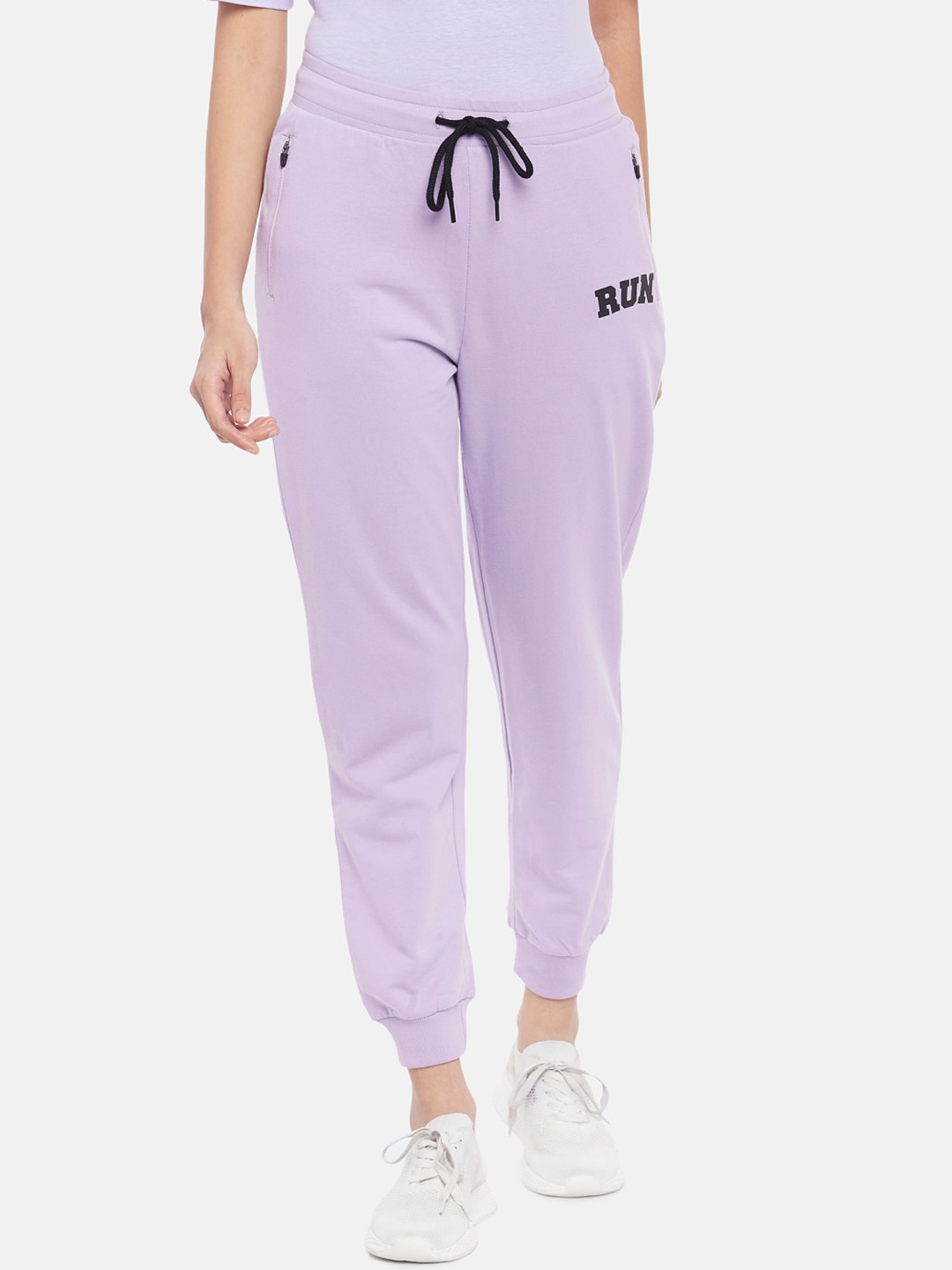 

Ajile by Pantaloons Women Purple Printed Pure Cotton Joggers