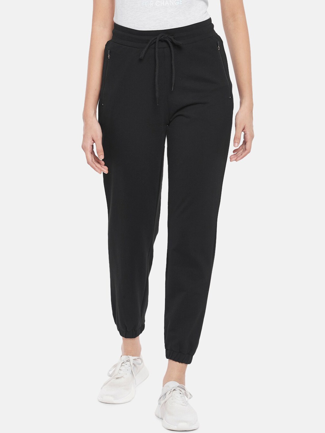 

Ajile by Pantaloons Women Black Solid Pure Cotton Joggers