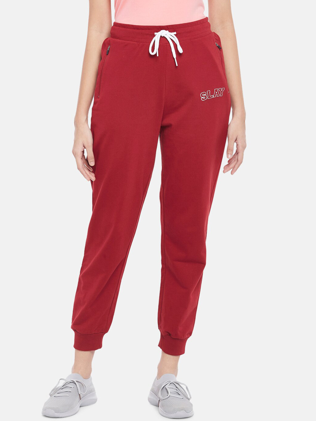 

Ajile by Pantaloons Women Maroon Solid Pure Cotton Joggers