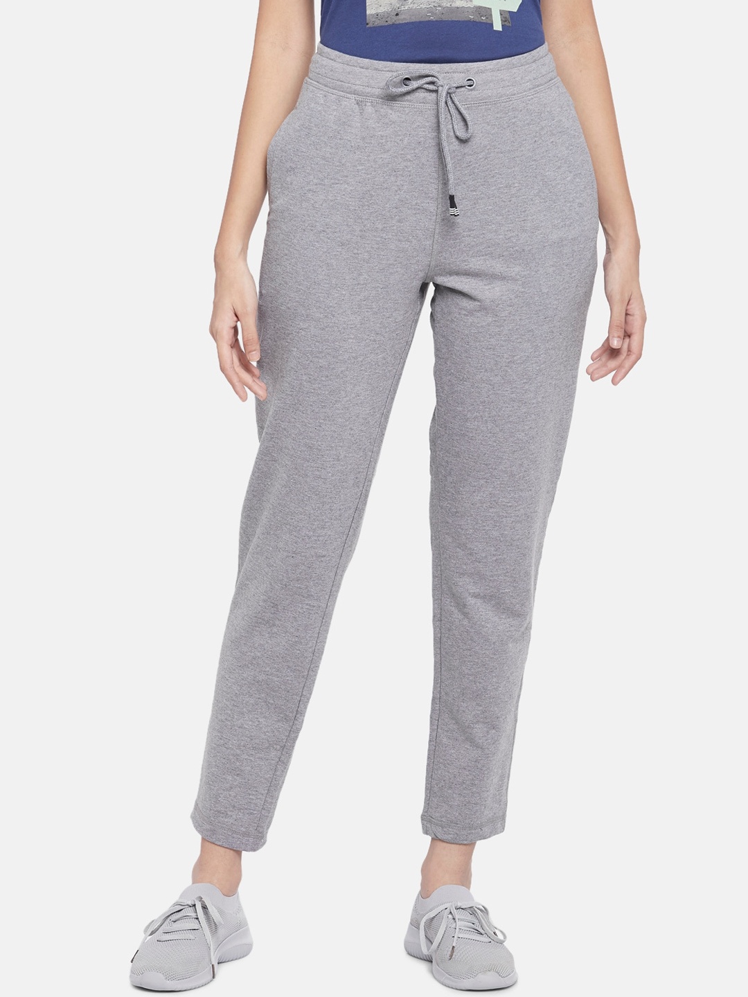 

Ajile by Pantaloons Women Grey Melange Solid Pure Cotton Track Pants