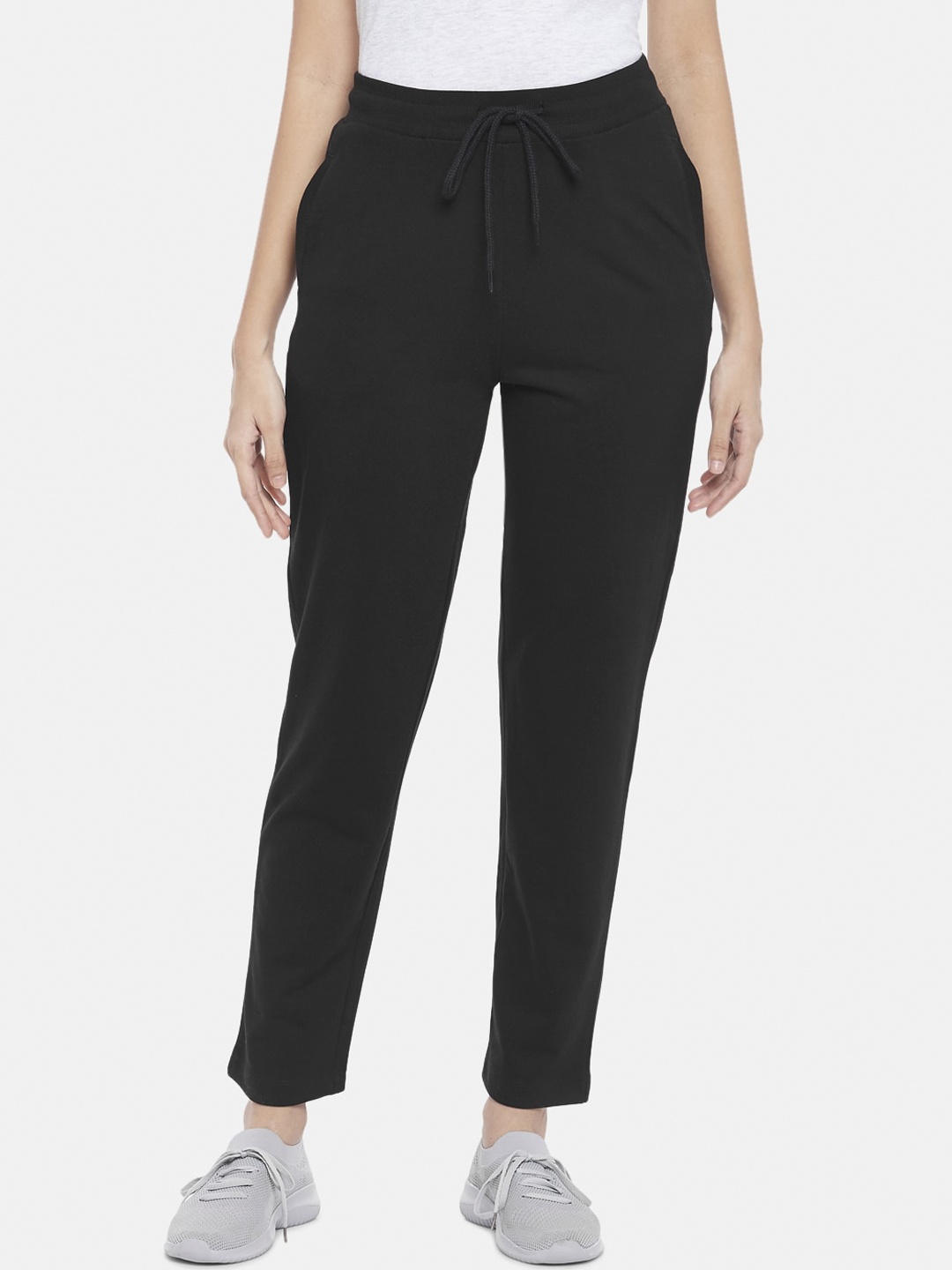 

Ajile by Pantaloons Women Black Solid Pure Cotton Track Pants