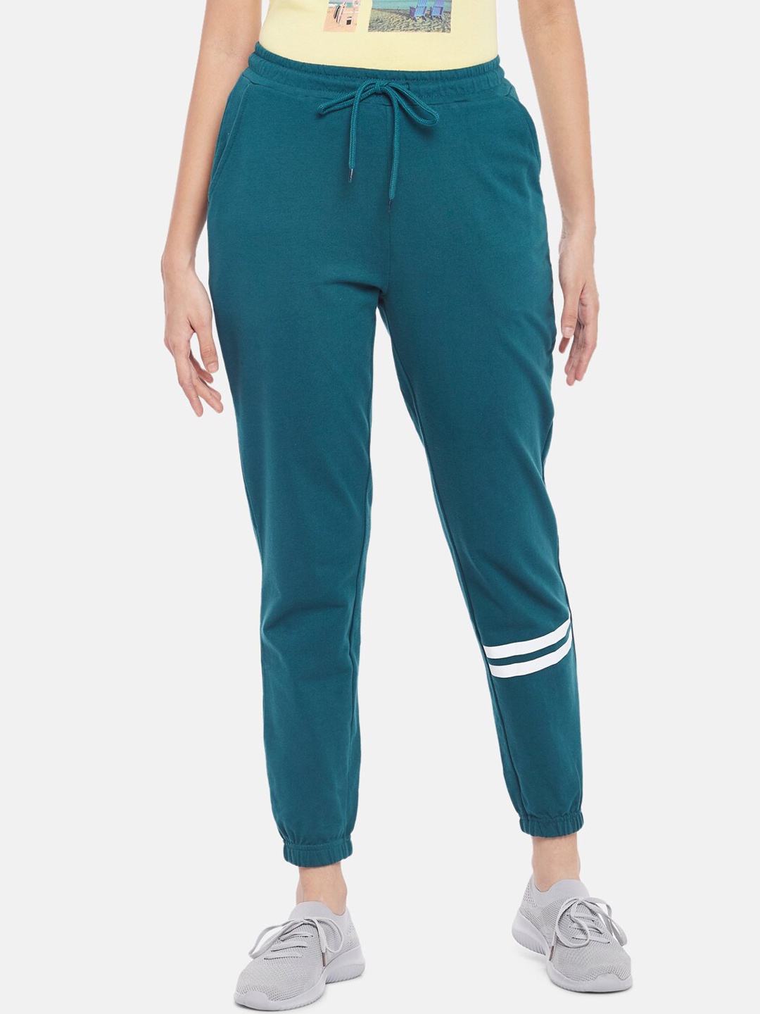 

Ajile by Pantaloons Women Green & White Solid Joggers