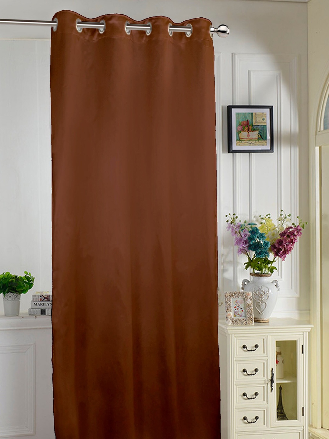 

Lushomes Brown Long Door Satin Curtain