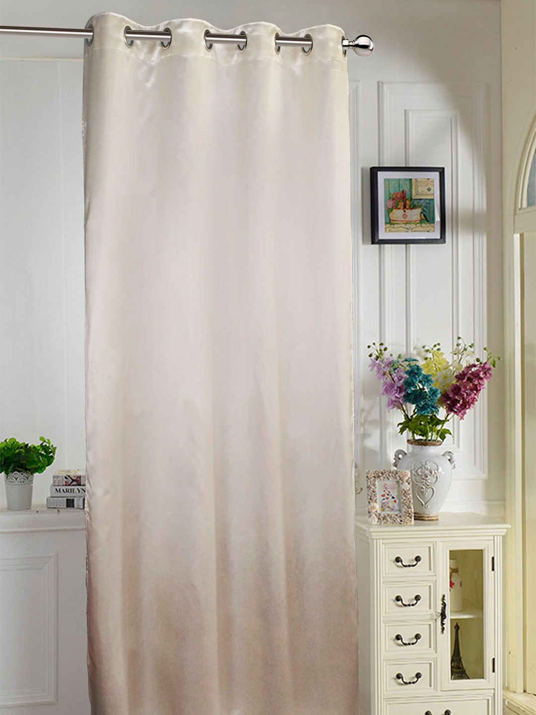 

Lushomes Off White Satin Door Curtain