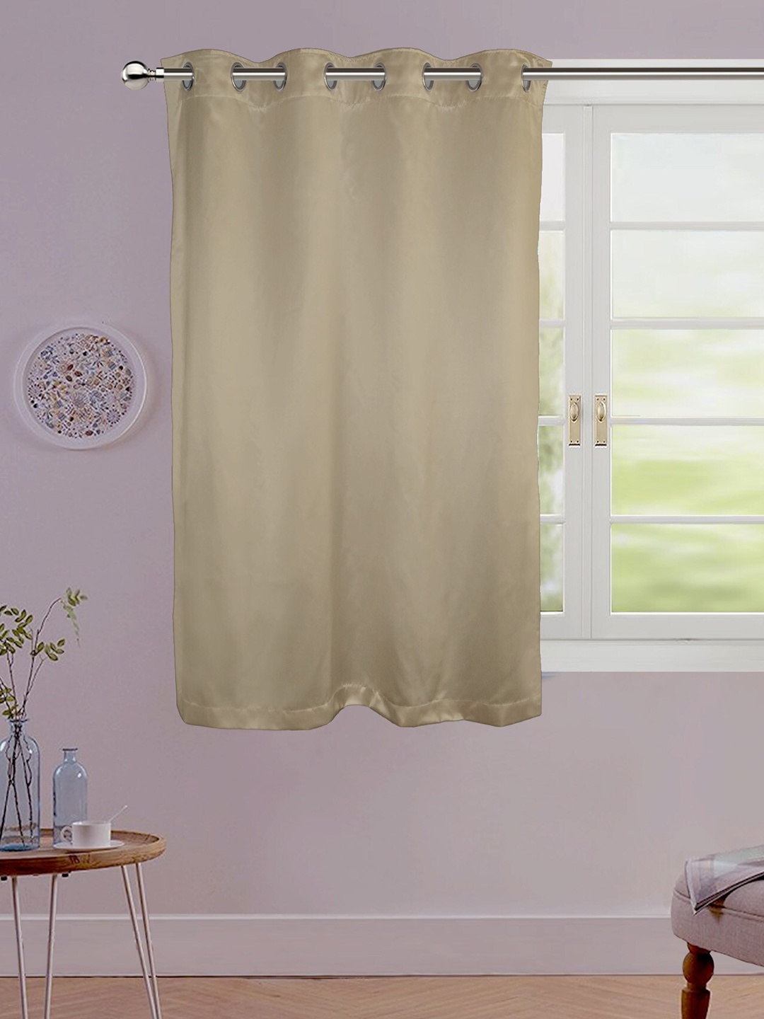 

Lushomes Cream-Coloured Satin Window Curtain