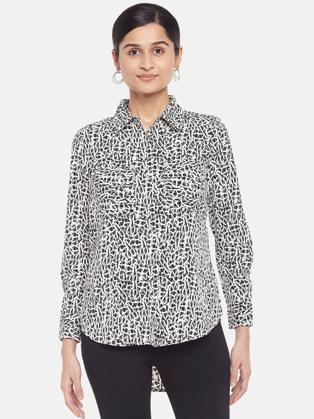

Annabelle by Pantaloons White & Black Shirt Style Regular Top