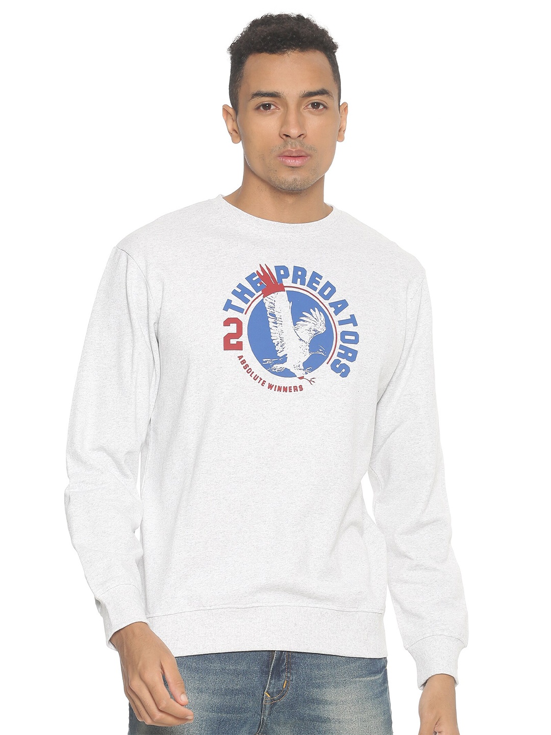 

Chennis Men Grey Melange Printed Sweatshirt