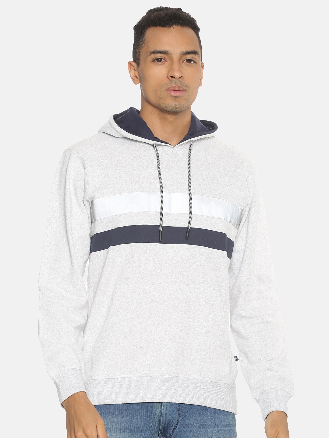 

Chennis Men Grey Melange Hooded Sweatshirt