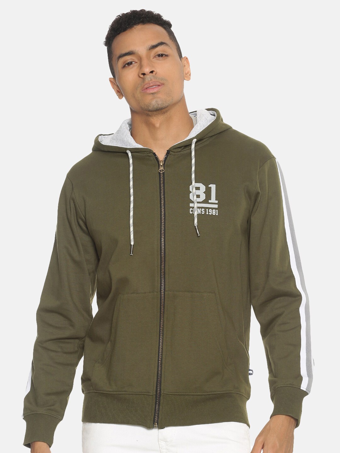 

Chennis Men Olive Green Hooded Sweatshirt