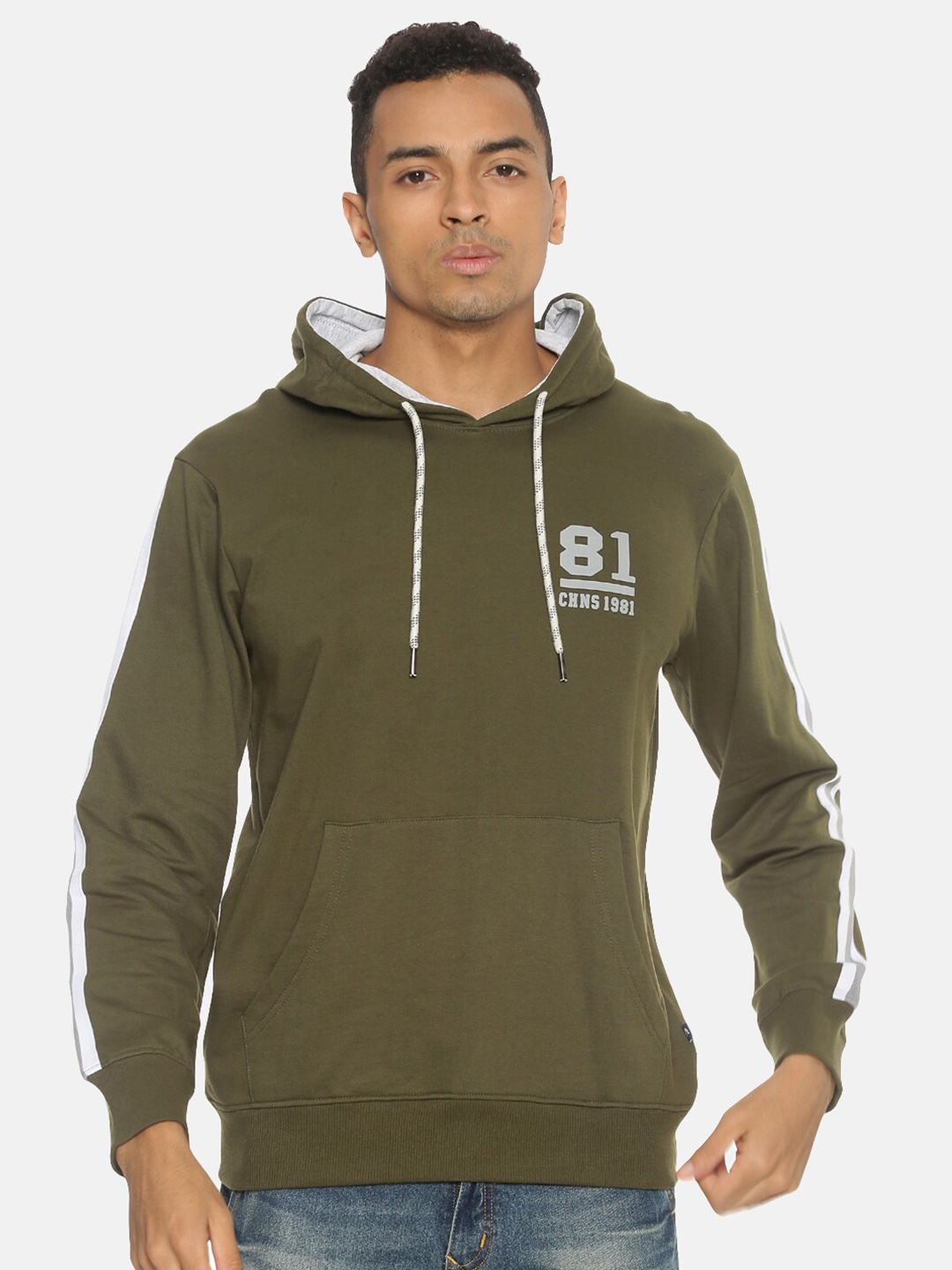 

Chennis Men Olive Green Hooded Sweatshirt