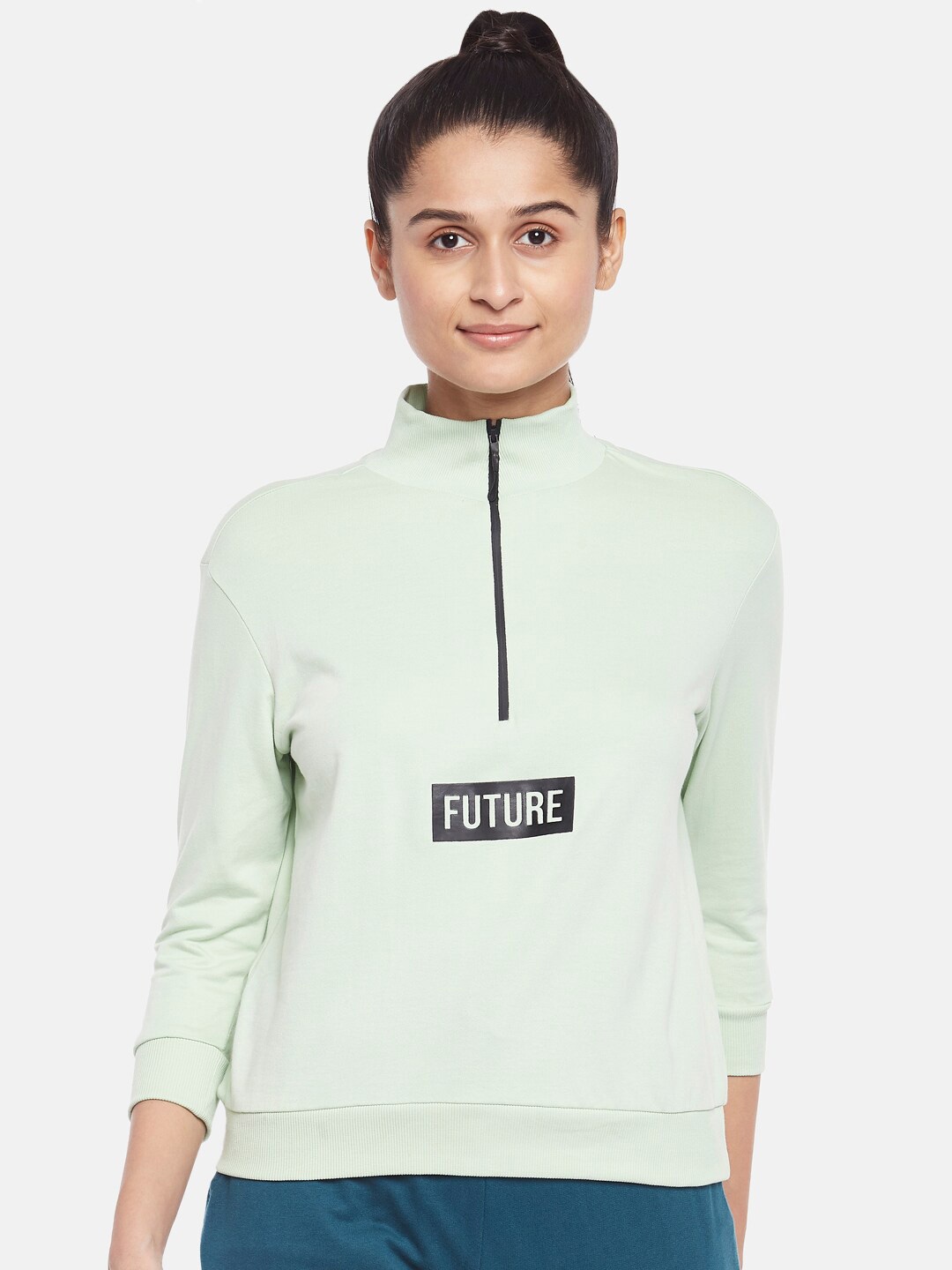 

Ajile by Pantaloons Green Mandarin Collar Regular Top
