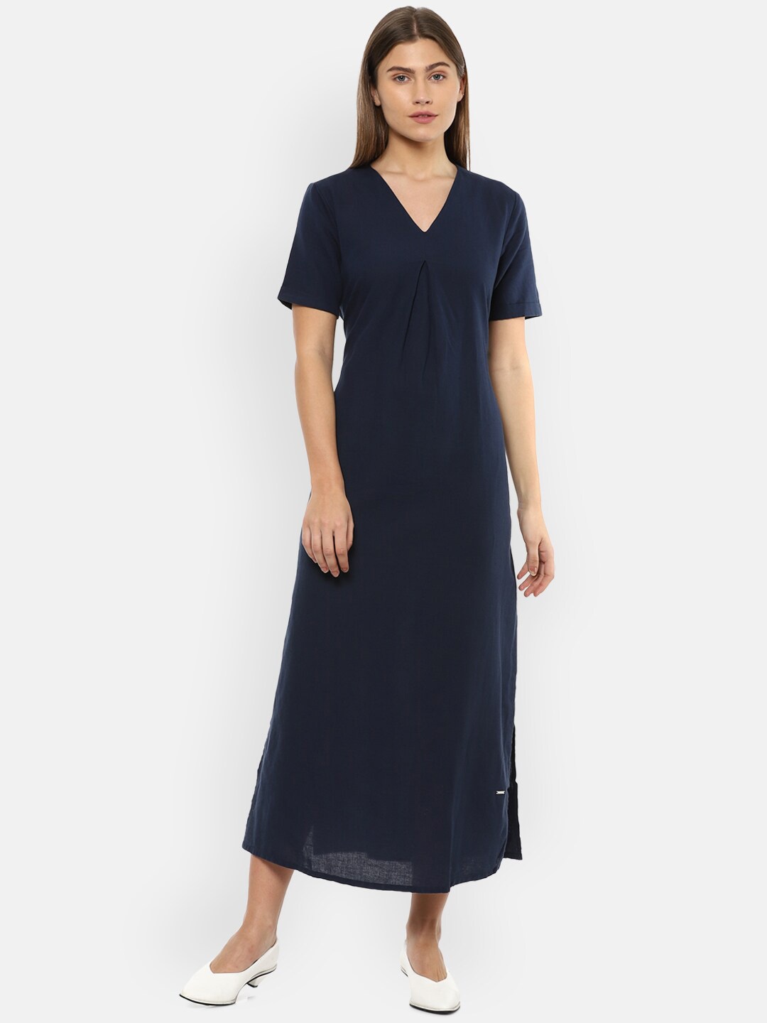 

Van Heusen Woman Navy Blue Linen Maxi Midi Dress