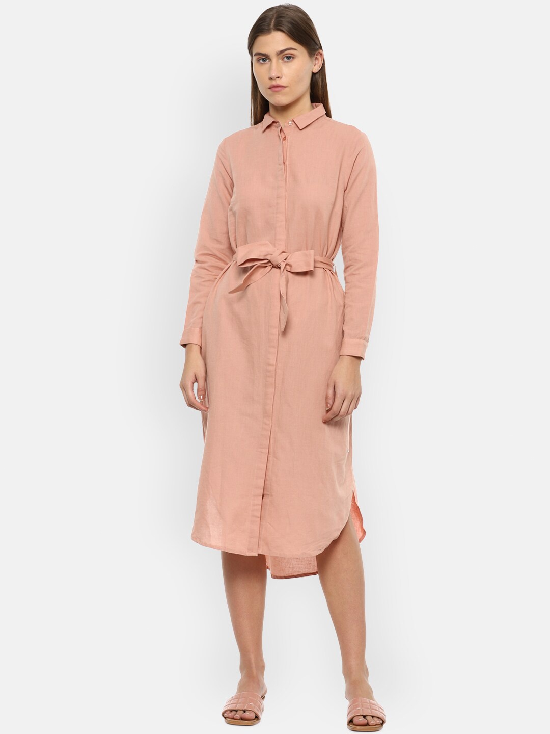 

Van Heusen Woman Pink Linen Shirt Midi Dress