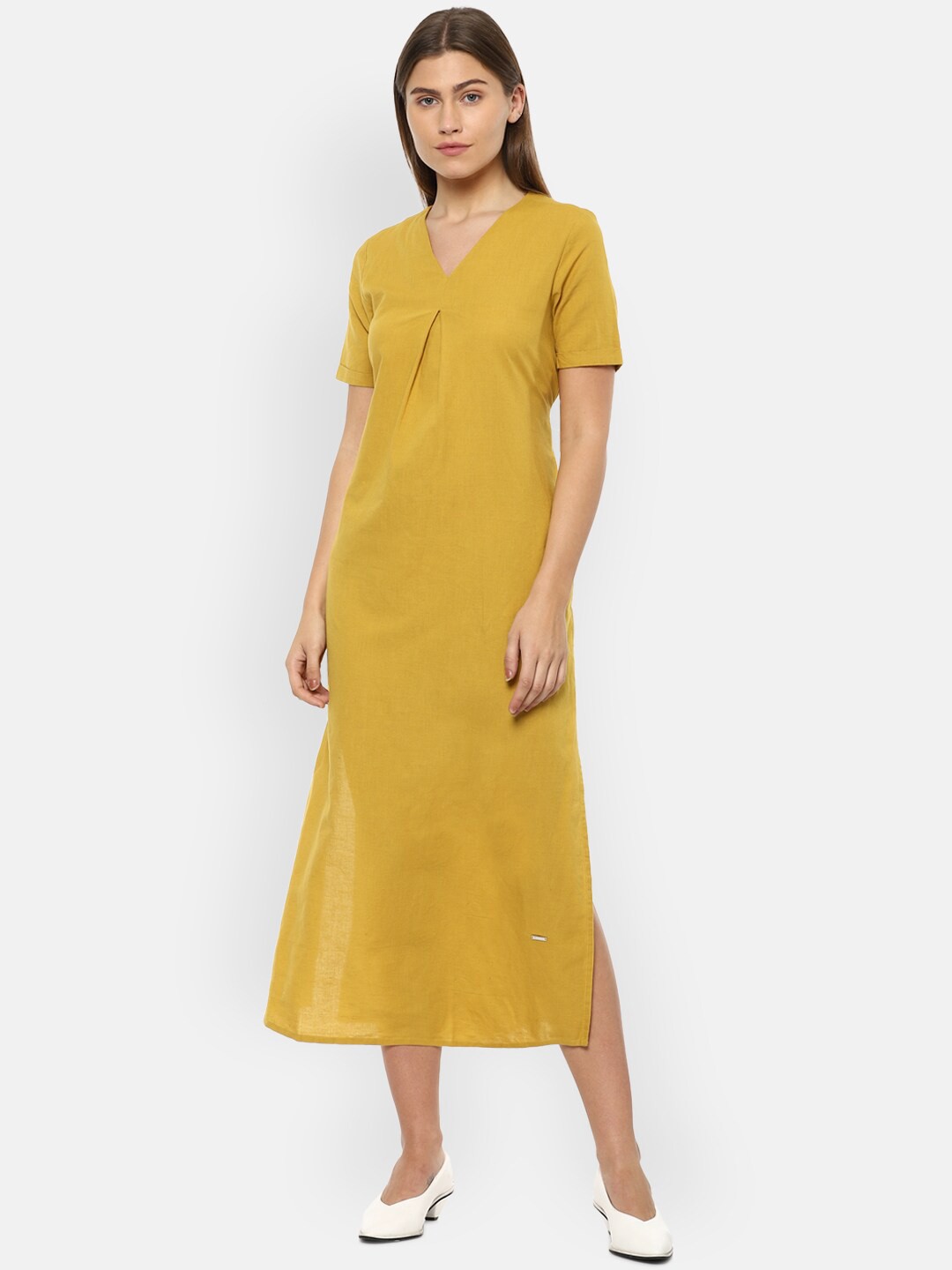 

Van Heusen Woman Yellow Linen A-Line Midi Dress