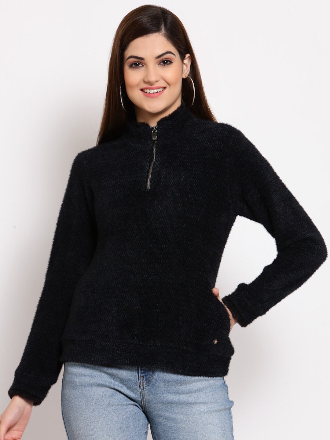 

Juelle Women Black Pullover with Zip Detail