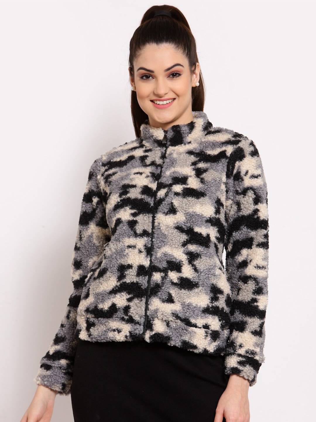 

Juelle Women Black & Grey Printed Cardigan