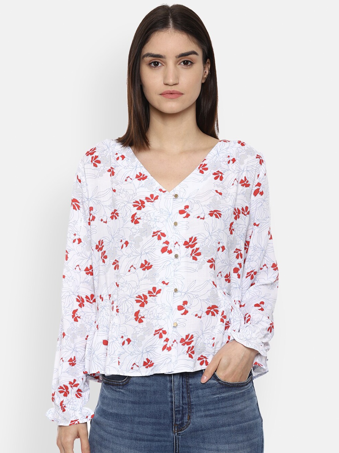 

Van Heusen Woman White & Red Floral Regular Top