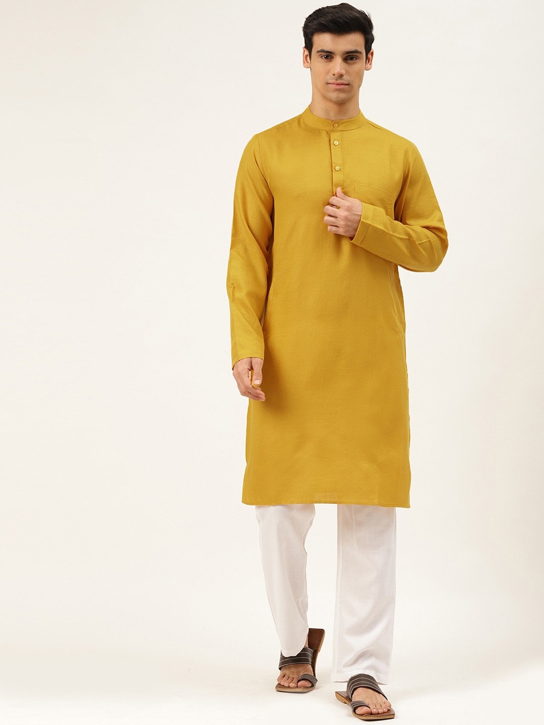 

Molly & Michel Men Mustard Yellow Solid Kurta