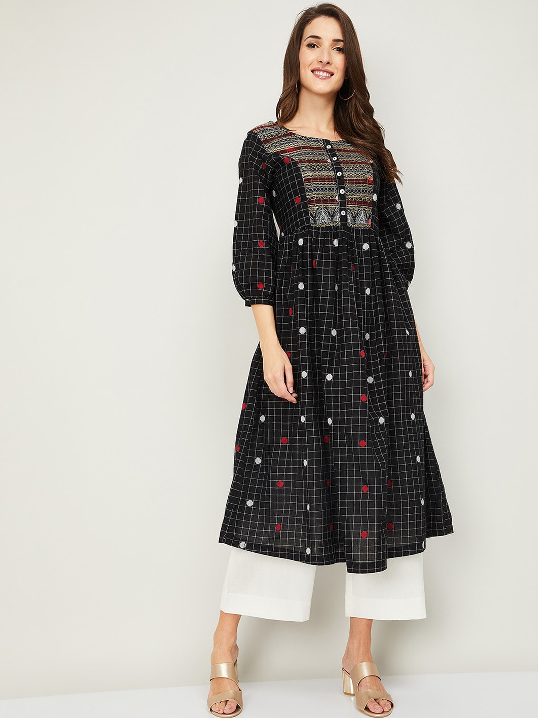 

Melange by Lifestyle Women Black Geometric Checked Kurta