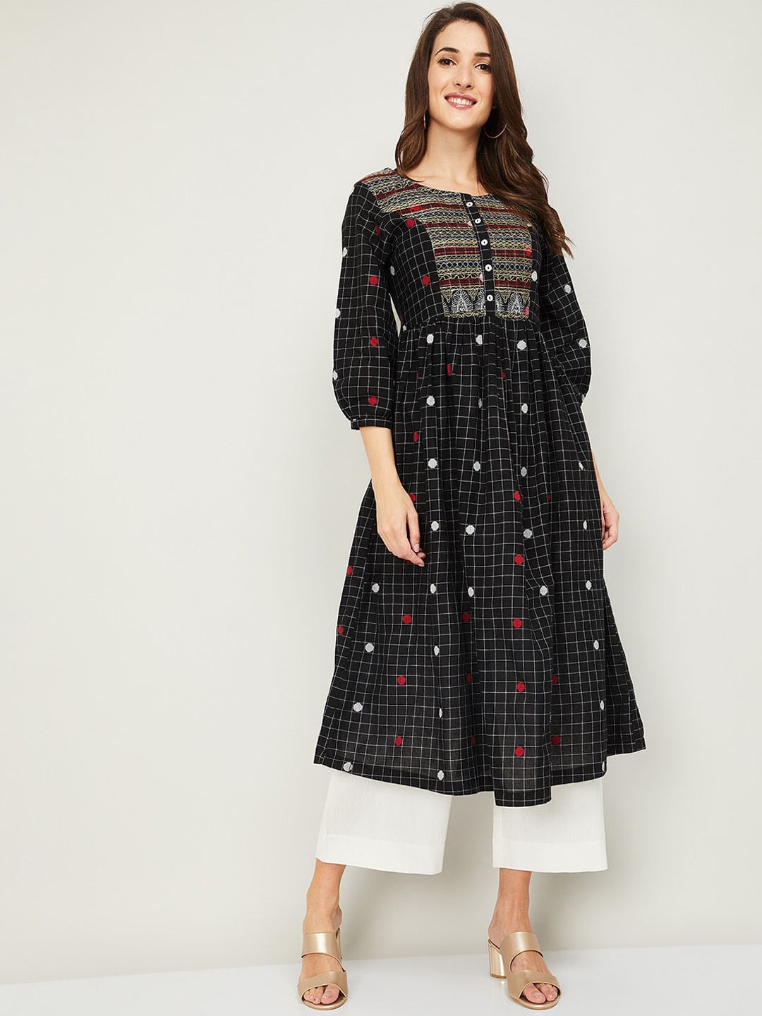 

Melange by Lifestyle Women Black Geometric Checked Kurta