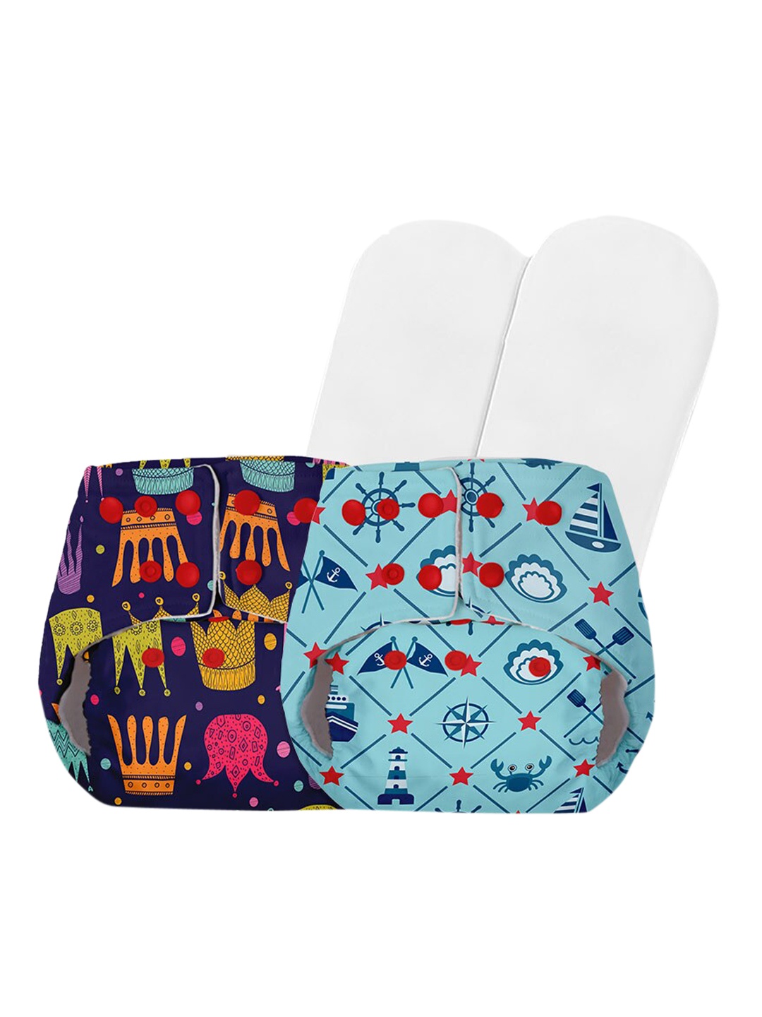 

BASIC by SuperBottoms Kids Pack Of 2 Printed Sustainable Reusable Diapers, Blue