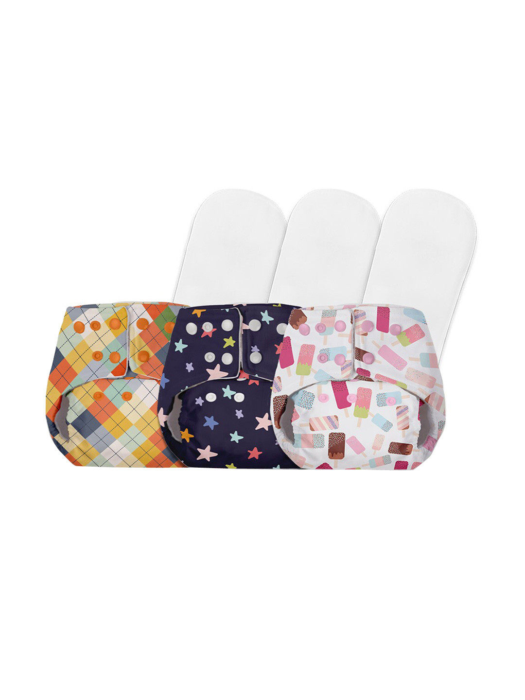 

BASIC by SuperBottoms Kids Assorted Pack of 3 Reusable Diapers with 3 Dry feel Inserts