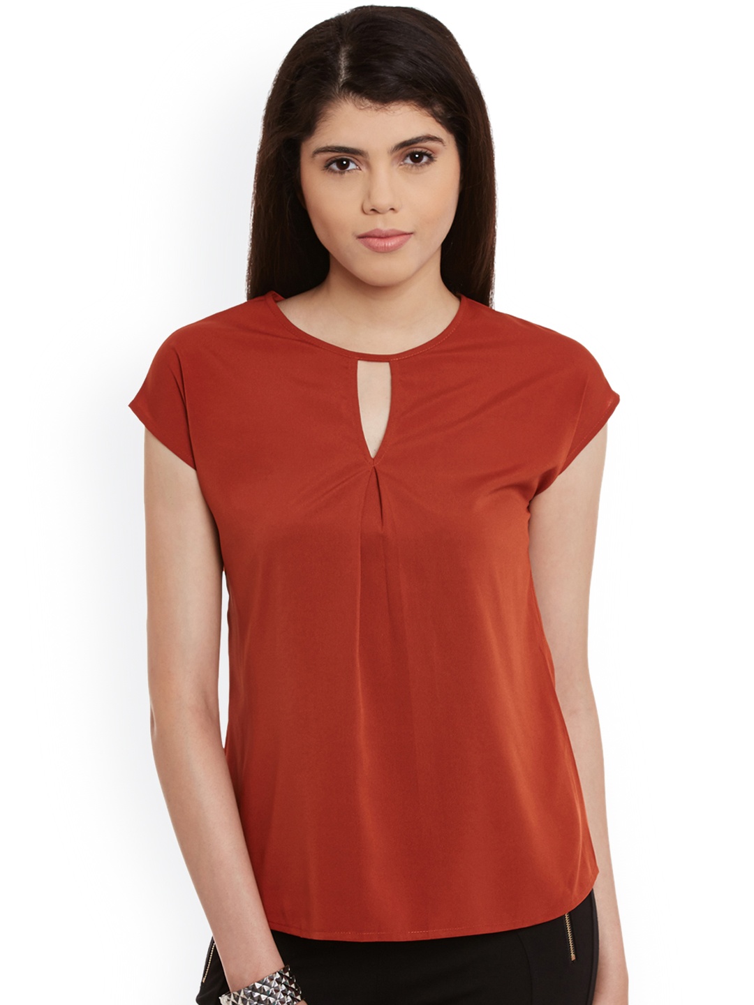 

WISSTLER Women Rust Red Solid Regular Top