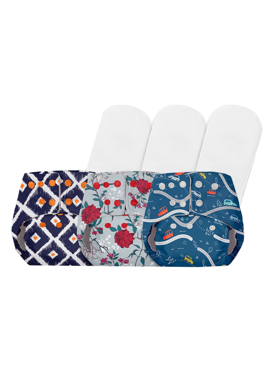 

BASIC by SuperBottoms Kids Pack of 3 Sustainable Sustainable Diapers with Inserts for 0-3 Yrs, Multi