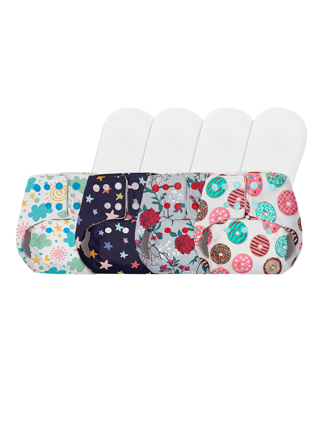 

BASIC by SuperBottoms Kids Pack of 4 Sustainable Reusable Diapers with 4 Dry feel Inserts, Multi