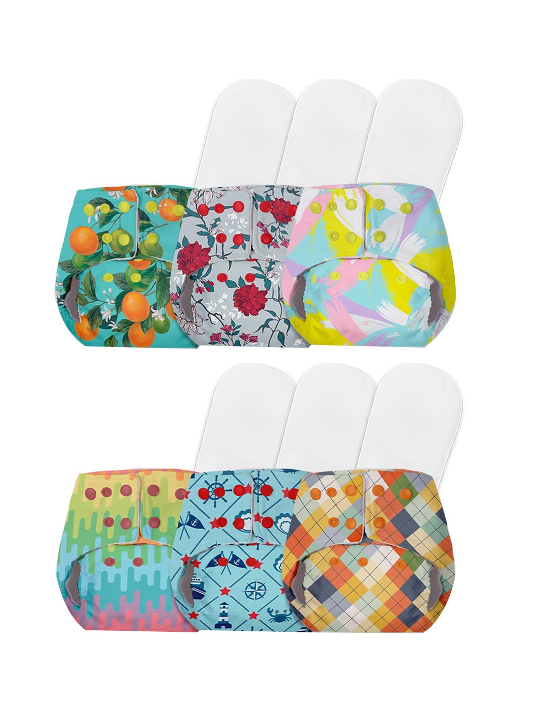 

BASIC by SuperBottoms Kids Pack Of 6 Printed Sustainable Reusable Diapers, Blue