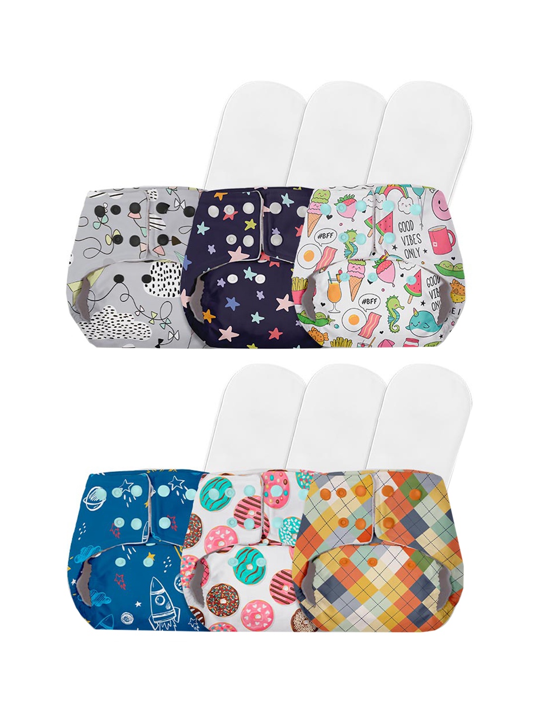 

BASIC by SuperBottoms Infants Set Of 6 Multi-Coloured Sustainable Cloth Sustainable Diaper