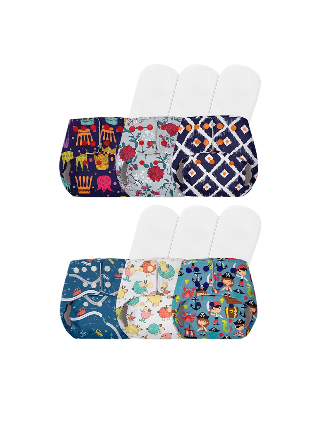 

BASIC by SuperBottoms Set Of 6 Sustainable Reusable Diapers with Inserts, Multi