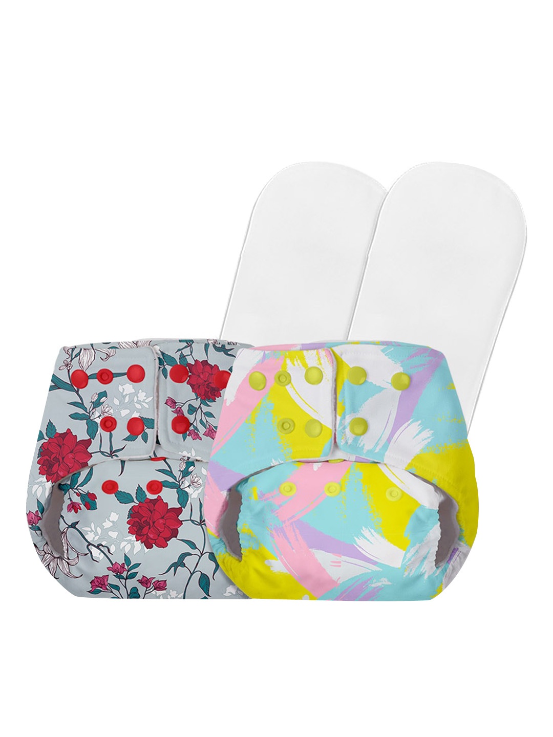 

BASIC Kids Pack of 2 Reusable Diapers with Dry feel Inserts for 0-3 Yrs, Multi