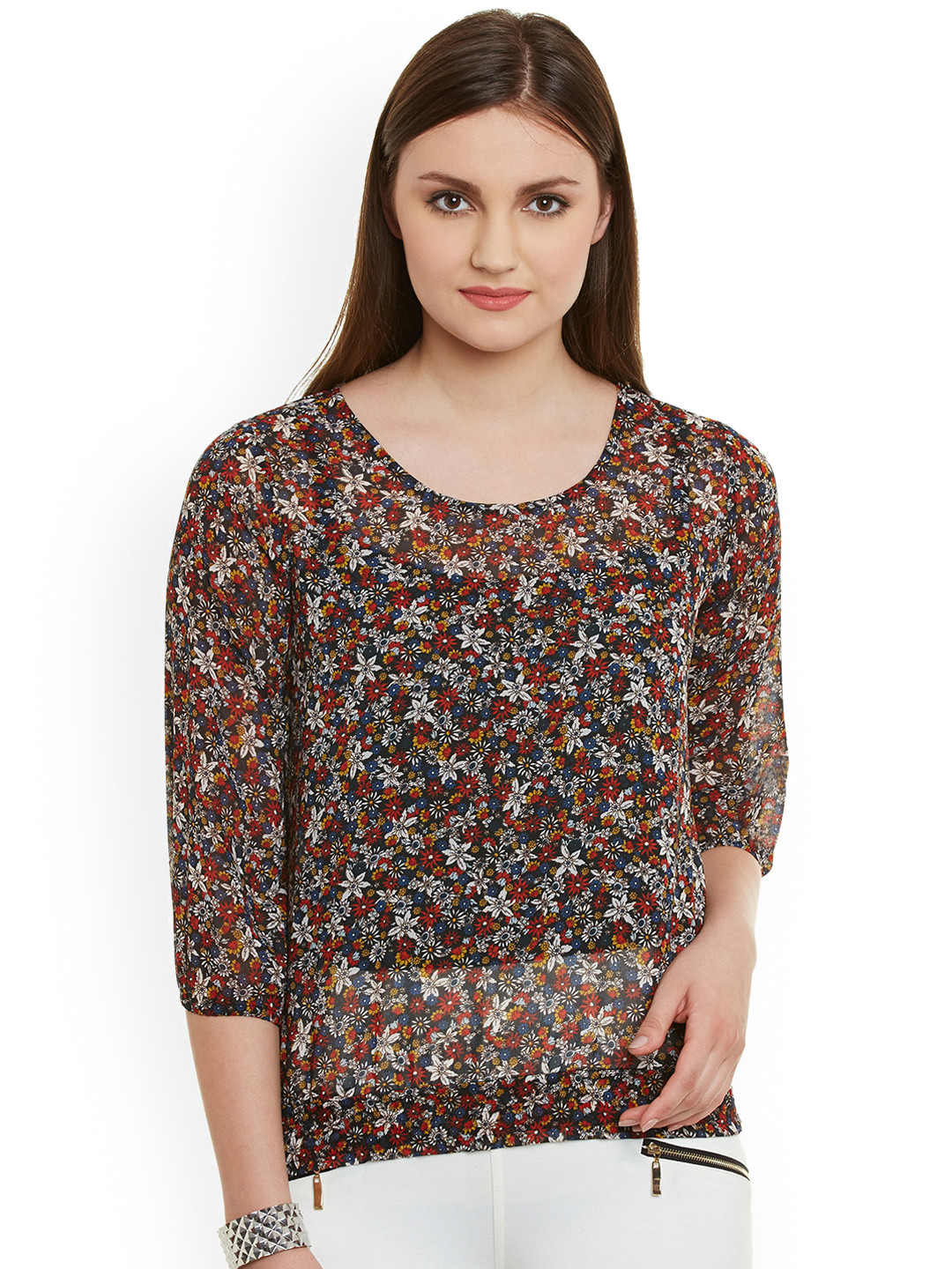 

WISSTLER Women Multicoloured Floral Printed Blouson Top, Multi