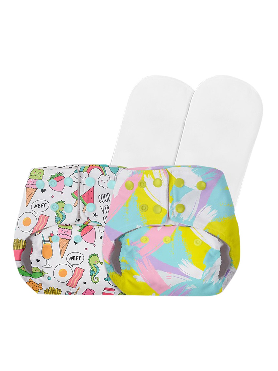 BASIC by SuperBottoms Kids Pack of 2 Assorted Diapers with Dry feel Inserts for 0-3 Yrs