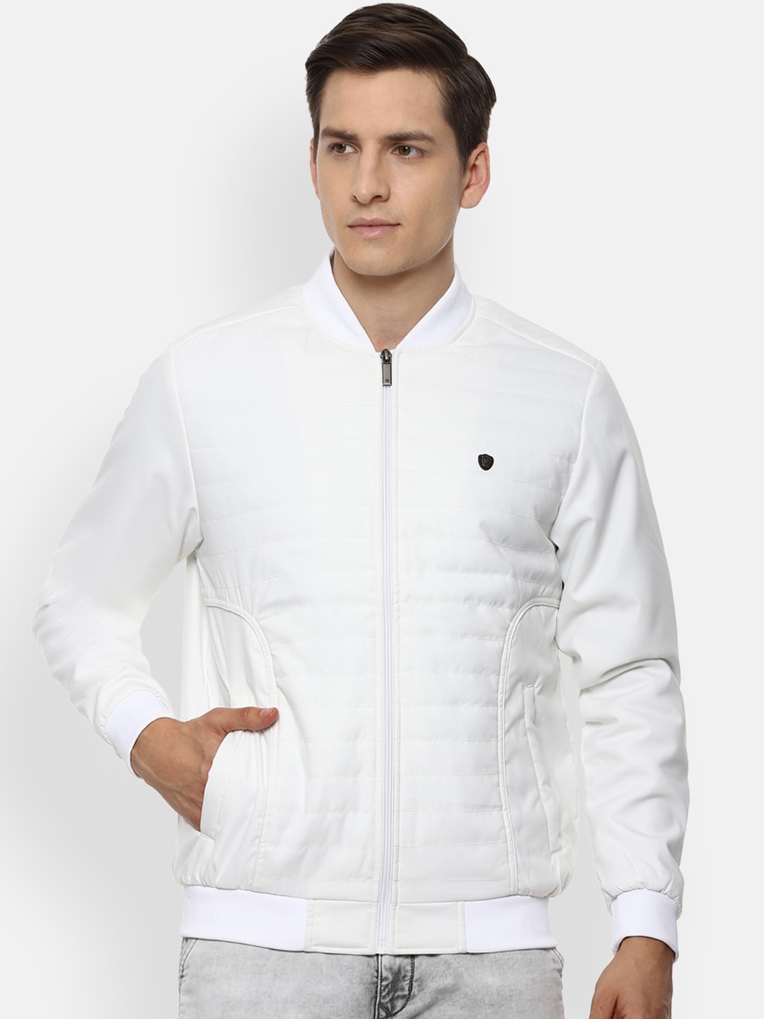 

Louis Philippe Men White Bomber Jacket