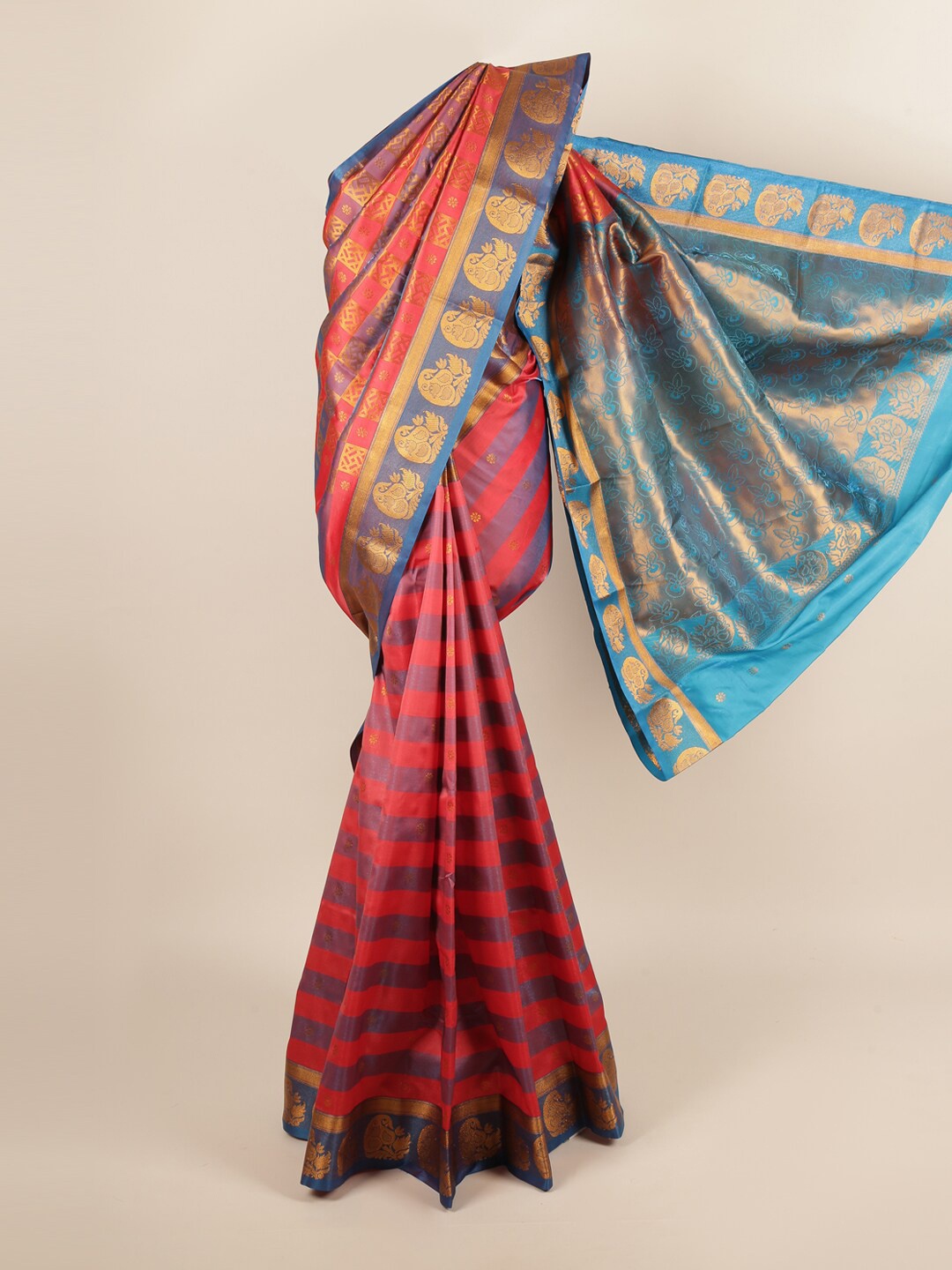

Pothys Red & Blue Woven Design Zari Art Silk Saree
