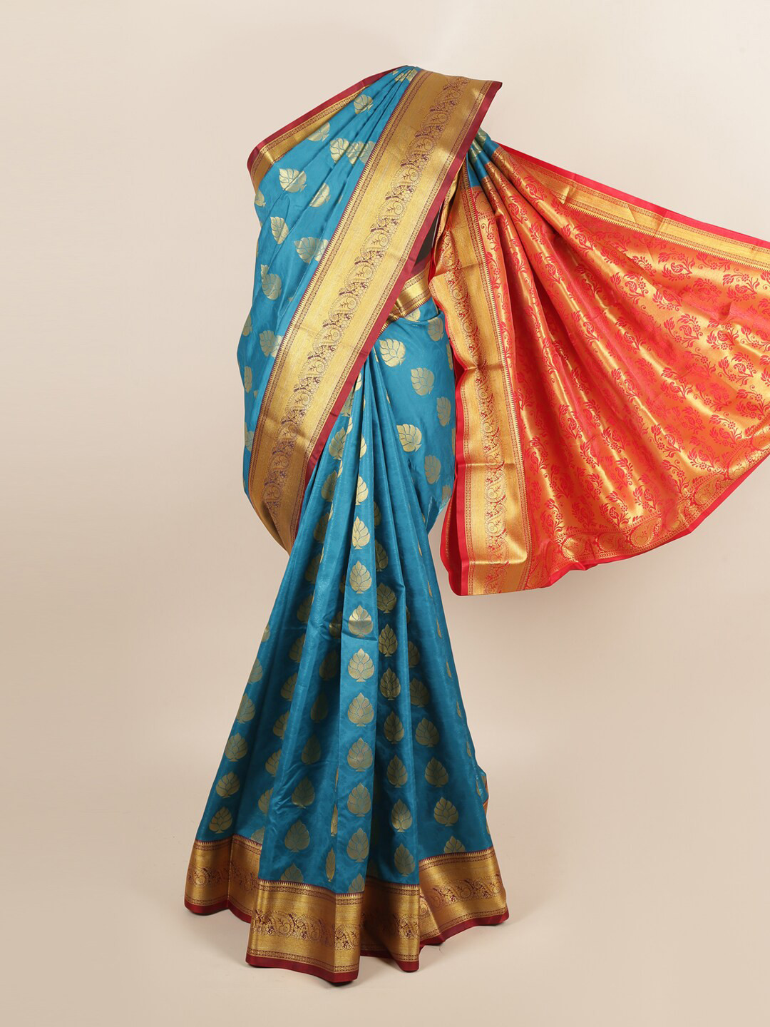 

Pothys Blue & Red Ethnic Motifs Art Silk Saree
