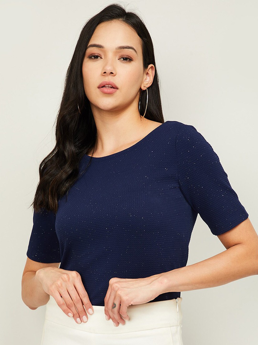 

CODE by Lifestyle Navy Blue Solid Regular Top