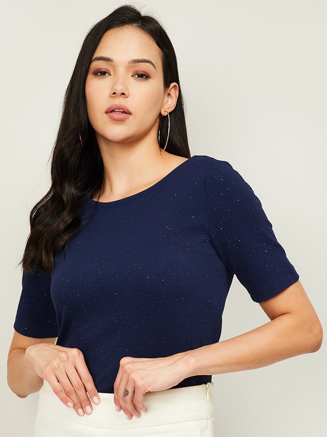

CODE by Lifestyle Navy Blue Solid Regular Top