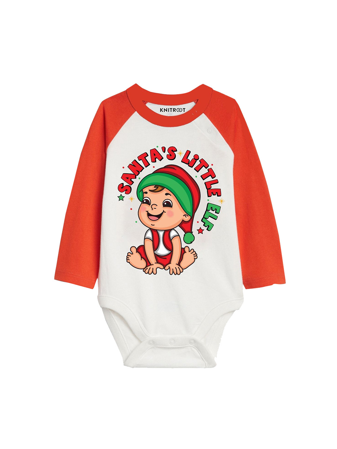 

KNITROOT Infants Red & White Santa Little Elf Print Cotton Bodysuit