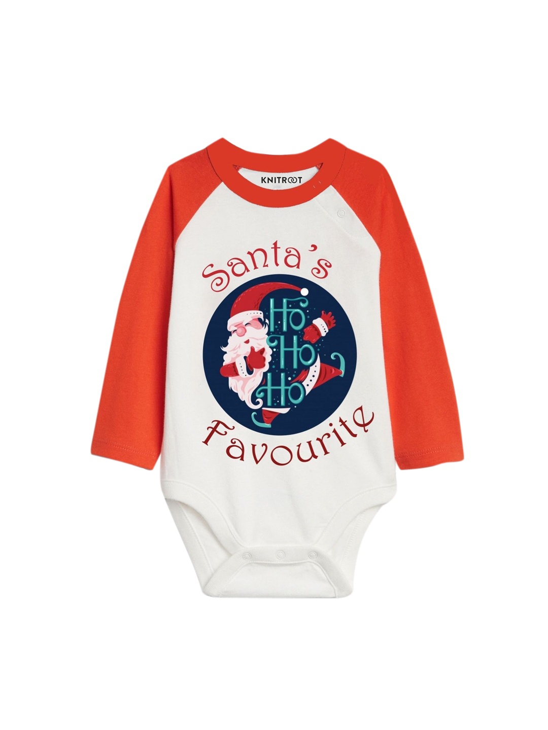 

KNITROOT Infants White & Red Santa Favourite Printed Raglan Sleeve Bodysuit