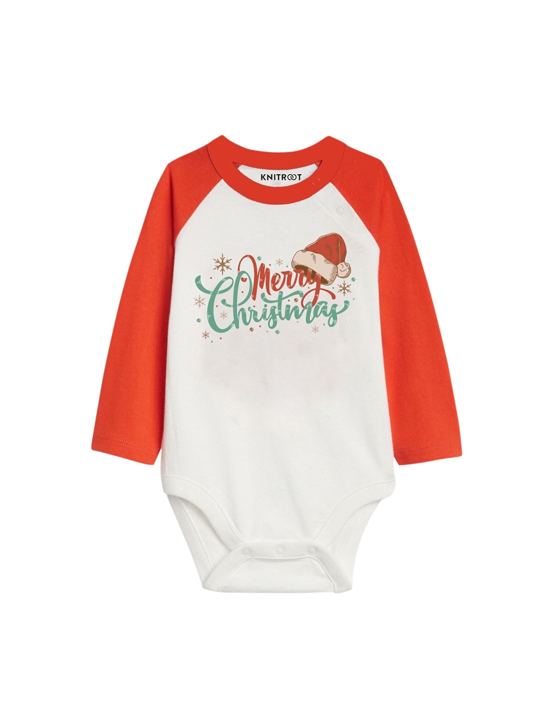 

KNITROOT Kids Red & White Merry Christmas Full Sleeve Raglan Bodysuit