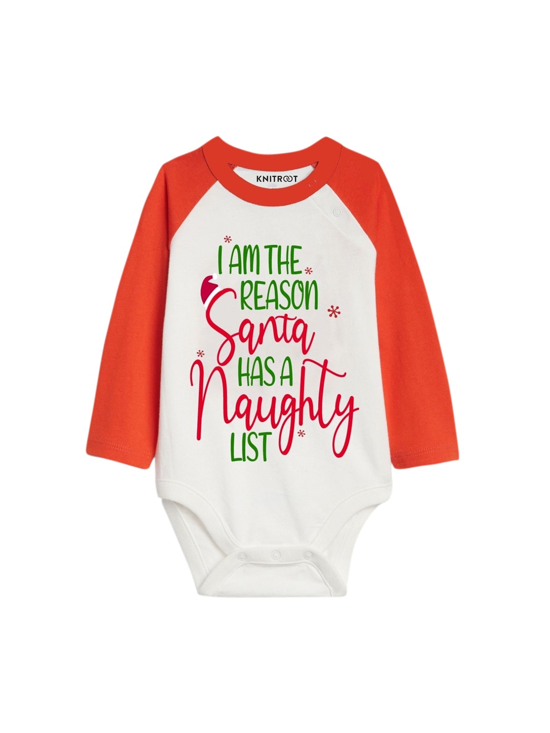 

Knitroot Kids Unisex Red & White Santa Full Raglan Sleeve Baby Bodysuit