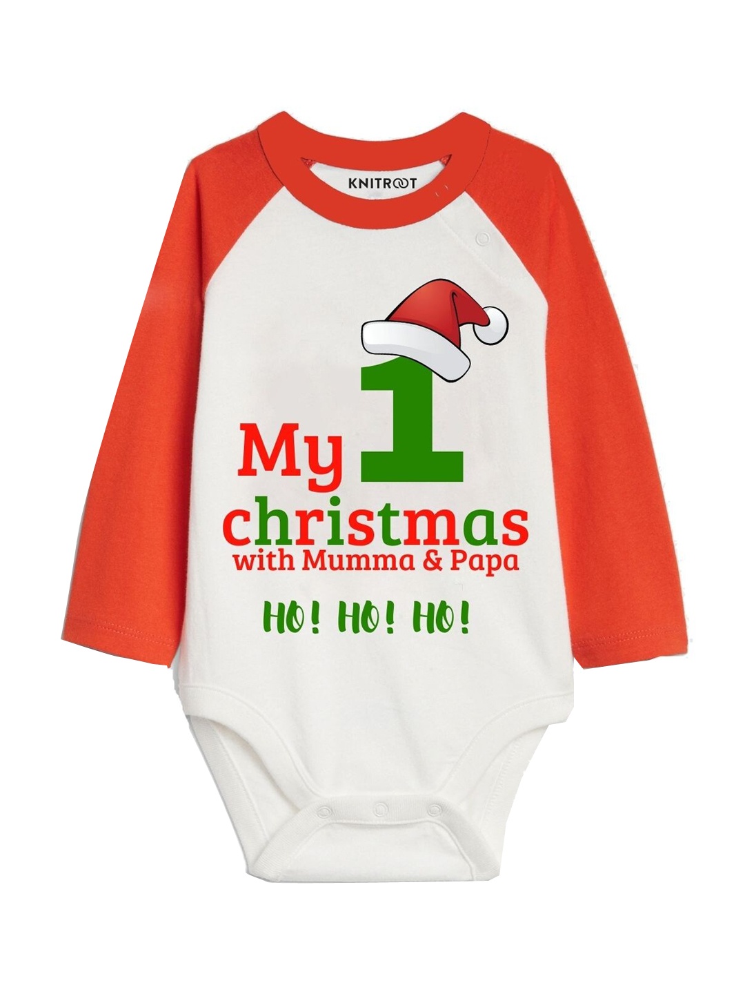 

KNITROOT Unisex Kids White First Christmas Full Sleeve Bodysuit